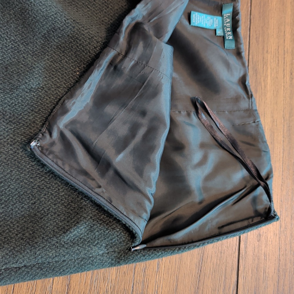 Lauren Ralph Lauren Womens Green Wool Blend Skirt Suit Set Jacket Skirt Size 16 - Picture 12 of 13